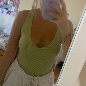 Green plunge v neck tank top